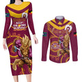 Custom NRL Broncos NAIDOC Week Couples Matching Long Sleeve Bodycon Dress and Long Sleeve Button Shirt Keep The Fire Burning Indigenous Art