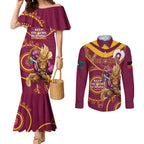 Custom NRL Broncos NAIDOC Week Couples Matching Mermaid Dress and Long Sleeve Button Shirt Keep The Fire Burning Indigenous Art