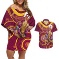Custom NRL Broncos NAIDOC Week Couples Matching Off Shoulder Short Dress and Hawaiian Shirt Keep The Fire Burning Indigenous Art