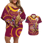 Custom NRL Broncos NAIDOC Week Couples Matching Off Shoulder Short Dress and Hawaiian Shirt Keep The Fire Burning Indigenous Art