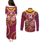 Custom NRL Broncos NAIDOC Week Couples Matching Puletasi and Long Sleeve Button Shirt Keep The Fire Burning Indigenous Art