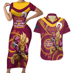 Custom NRL Broncos NAIDOC Week Couples Matching Short Sleeve Bodycon Dress and Hawaiian Shirt Keep The Fire Burning Indigenous Art