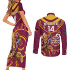 Custom NRL Broncos NAIDOC Week Couples Matching Short Sleeve Bodycon Dress and Long Sleeve Button Shirt Keep The Fire Burning Indigenous Art