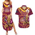 Custom NRL Broncos NAIDOC Week Couples Matching Summer Maxi Dress and Hawaiian Shirt Keep The Fire Burning Indigenous Art