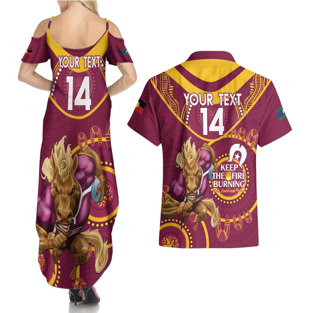 Custom NRL Broncos NAIDOC Week Couples Matching Summer Maxi Dress and Hawaiian Shirt Keep The Fire Burning Indigenous Art