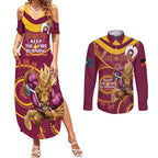 Custom NRL Broncos NAIDOC Week Couples Matching Summer Maxi Dress and Long Sleeve Button Shirt Keep The Fire Burning Indigenous Art