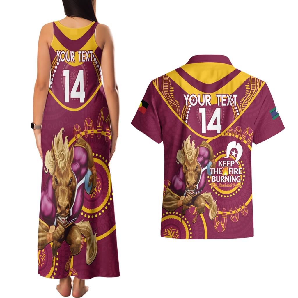 Custom NRL Broncos NAIDOC Week Couples Matching Tank Maxi Dress and Hawaiian Shirt Keep The Fire Burning Indigenous Art