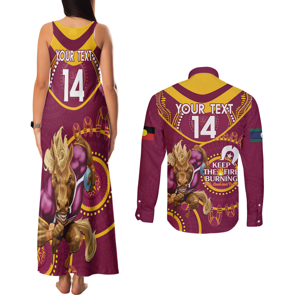 Custom NRL Broncos NAIDOC Week Couples Matching Tank Maxi Dress and Long Sleeve Button Shirt Keep The Fire Burning Indigenous Art