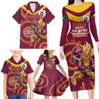 Custom NRL Broncos NAIDOC Week Family Matching Long Sleeve Bodycon Dress and Hawaiian Shirt Keep The Fire Burning Indigenous Art