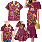 Custom NRL Broncos NAIDOC Week Family Matching Mermaid Dress and Hawaiian Shirt Keep The Fire Burning Indigenous Art