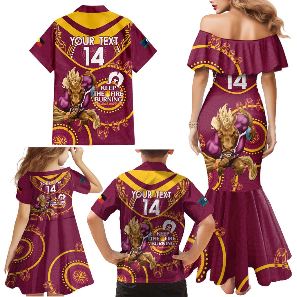 Custom NRL Broncos NAIDOC Week Family Matching Mermaid Dress and Hawaiian Shirt Keep The Fire Burning Indigenous Art