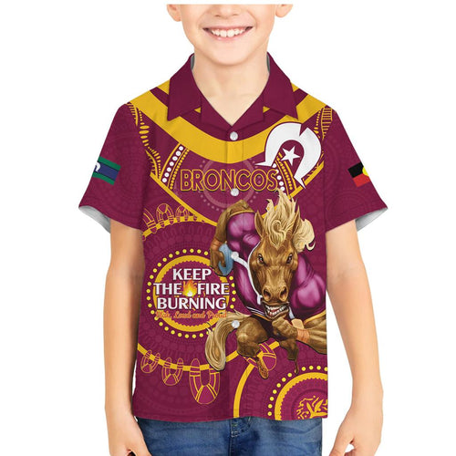 Custom NRL Broncos NAIDOC Week Family Matching Mermaid Dress and Hawaiian Shirt Keep The Fire Burning Indigenous Art