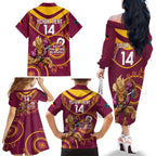 Custom NRL Broncos NAIDOC Week Family Matching Off The Shoulder Long Sleeve Dress and Hawaiian Shirt Keep The Fire Burning Indigenous Art