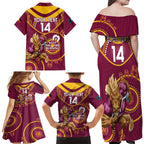 Custom NRL Broncos NAIDOC Week Family Matching Off Shoulder Maxi Dress and Hawaiian Shirt Keep The Fire Burning Indigenous Art