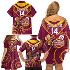 Custom NRL Broncos NAIDOC Week Family Matching Off Shoulder Short Dress and Hawaiian Shirt Keep The Fire Burning Indigenous Art