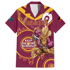 Custom NRL Broncos NAIDOC Week Family Matching Off Shoulder Short Dress and Hawaiian Shirt Keep The Fire Burning Indigenous Art
