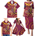 Custom NRL Broncos NAIDOC Week Family Matching Puletasi and Hawaiian Shirt Keep The Fire Burning Indigenous Art