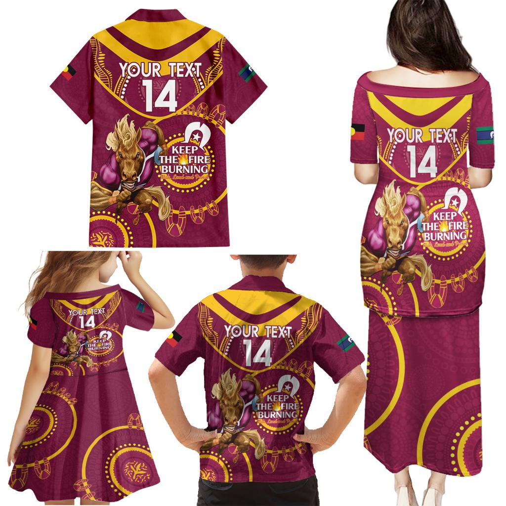 Custom NRL Broncos NAIDOC Week Family Matching Puletasi and Hawaiian Shirt Keep The Fire Burning Indigenous Art
