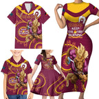 Custom NRL Broncos NAIDOC Week Family Matching Short Sleeve Bodycon Dress and Hawaiian Shirt Keep The Fire Burning Indigenous Art