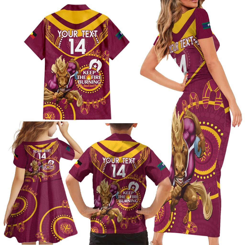 Custom NRL Broncos NAIDOC Week Family Matching Short Sleeve Bodycon Dress and Hawaiian Shirt Keep The Fire Burning Indigenous Art