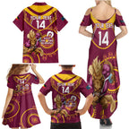 Custom NRL Broncos NAIDOC Week Family Matching Summer Maxi Dress and Hawaiian Shirt Keep The Fire Burning Indigenous Art