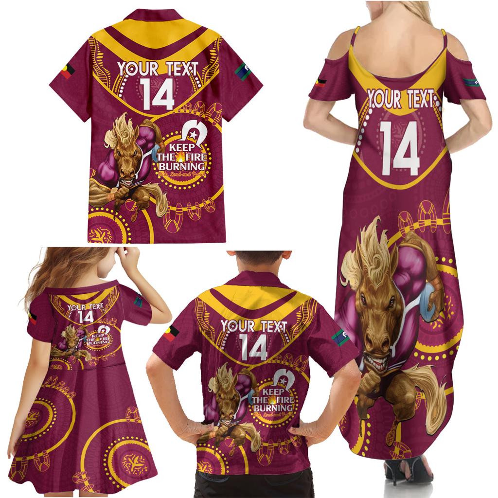 Custom NRL Broncos NAIDOC Week Family Matching Summer Maxi Dress and Hawaiian Shirt Keep The Fire Burning Indigenous Art