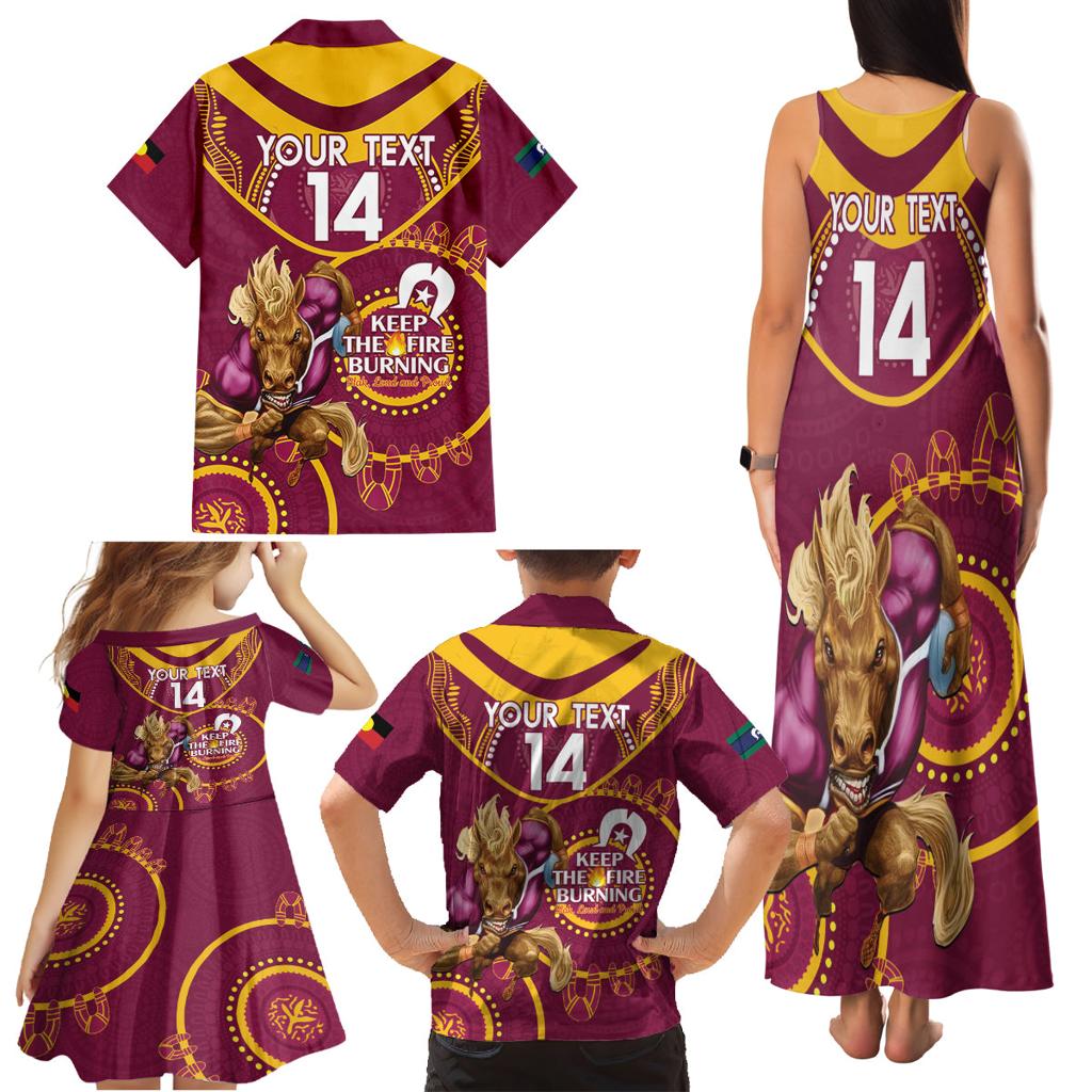 Custom NRL Broncos NAIDOC Week Family Matching Tank Maxi Dress and Hawaiian Shirt Keep The Fire Burning Indigenous Art
