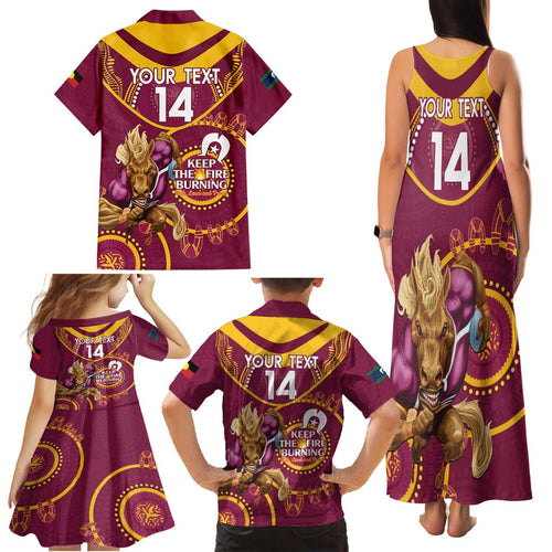Custom NRL Broncos NAIDOC Week Family Matching Tank Maxi Dress and Hawaiian Shirt Keep The Fire Burning Indigenous Art