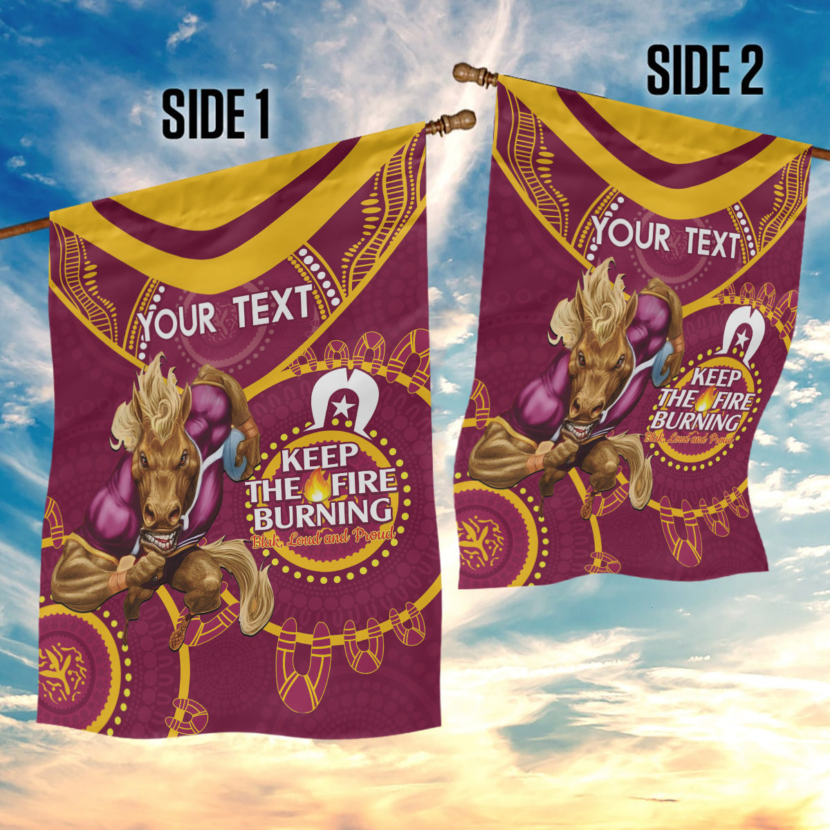 Custom NRL Broncos NAIDOC Week Garden Flag Keep The Fire Burning Indigenous Art