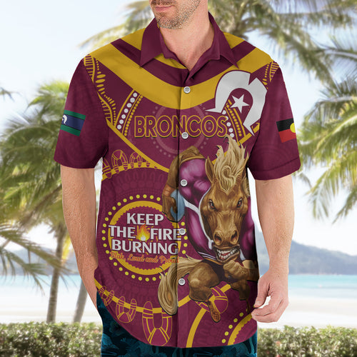 Custom NRL Broncos NAIDOC Week Hawaiian Shirt Keep The Fire Burning Indigenous Art
