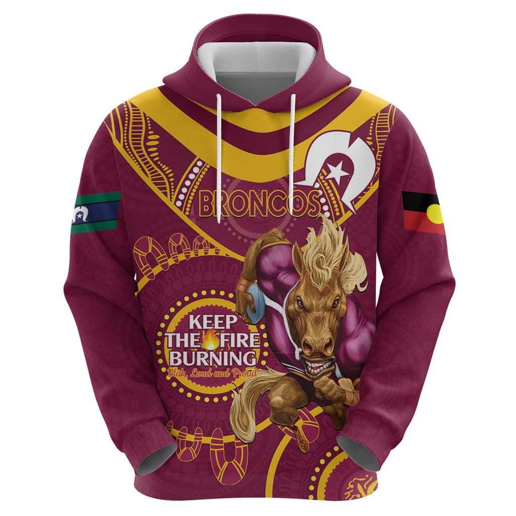Custom NRL Broncos NAIDOC Week Hoodie Keep The Fire Burning Indigenous Art