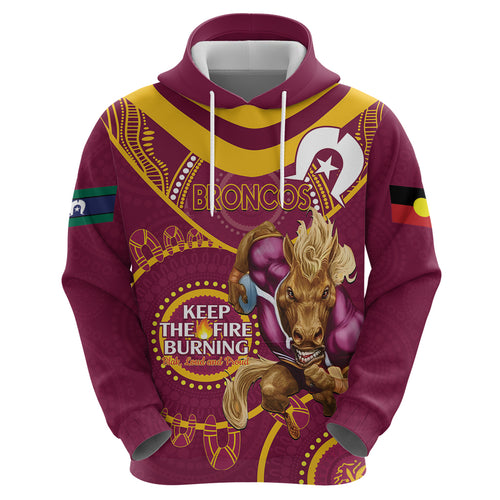 Custom NRL Broncos NAIDOC Week Hoodie Keep The Fire Burning Indigenous Art