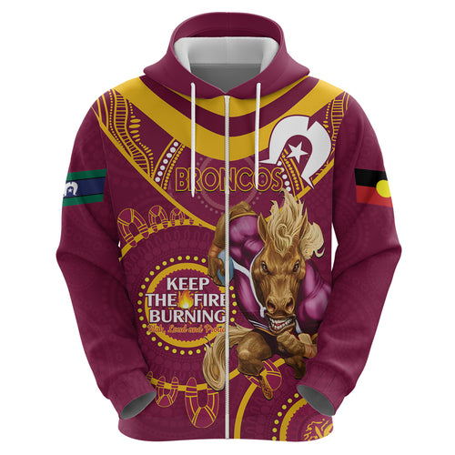 Custom NRL Broncos NAIDOC Week Hoodie Keep The Fire Burning Indigenous Art