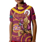 Custom NRL Broncos NAIDOC Week Kid Polo Shirt Keep The Fire Burning Indigenous Art