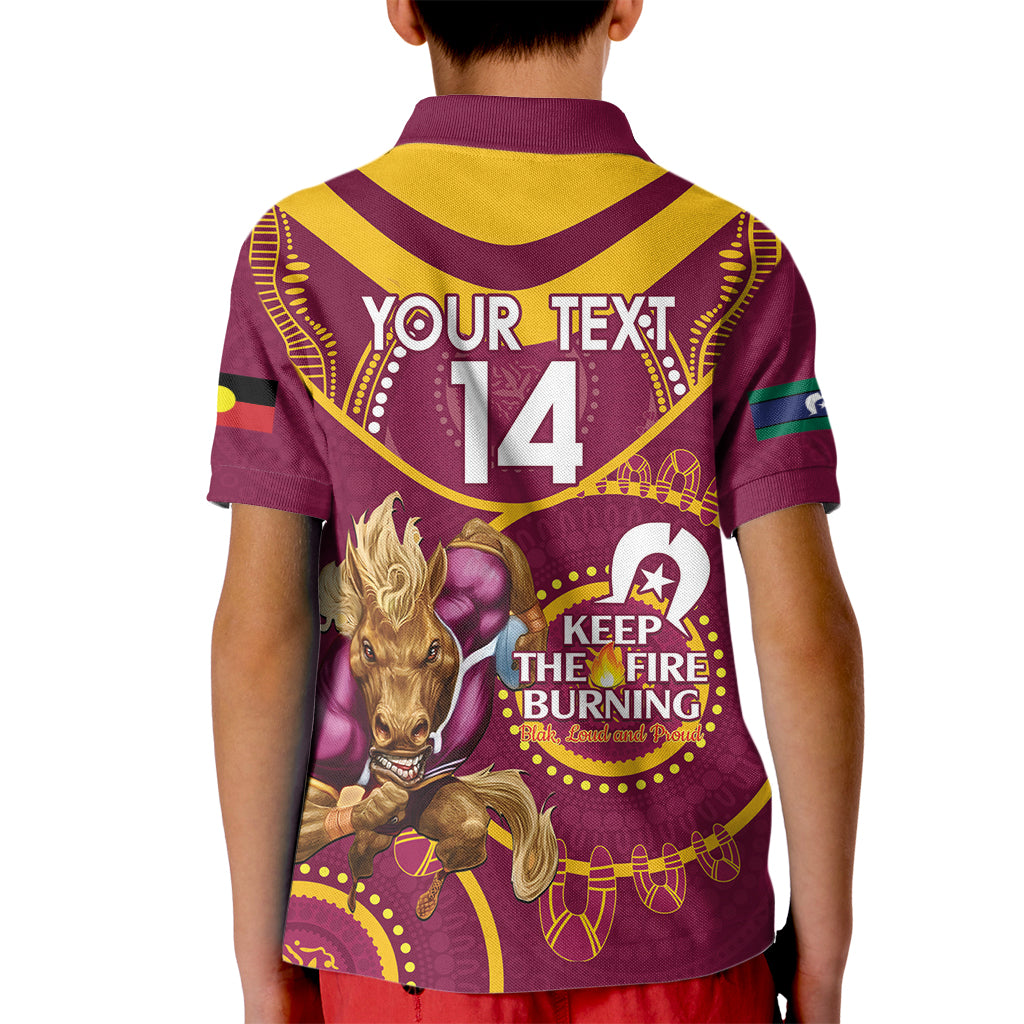 Custom NRL Broncos NAIDOC Week Kid Polo Shirt Keep The Fire Burning Indigenous Art