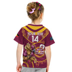 Custom NRL Broncos NAIDOC Week Kid T Shirt Keep The Fire Burning Indigenous Art