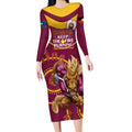 Custom NRL Broncos NAIDOC Week Long Sleeve Bodycon Dress Keep The Fire Burning Indigenous Art