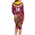 Custom NRL Broncos NAIDOC Week Long Sleeve Bodycon Dress Keep The Fire Burning Indigenous Art