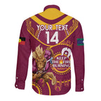 Custom NRL Broncos NAIDOC Week Long Sleeve Button Shirt Keep The Fire Burning Indigenous Art