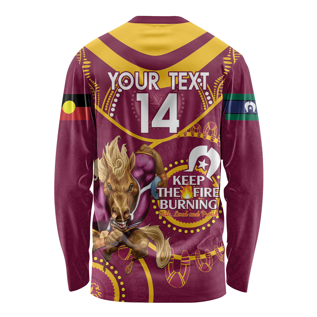 Custom NRL Broncos NAIDOC Week Long Sleeve Shirt Keep The Fire Burning Indigenous Art