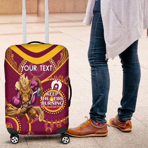 Custom NRL Broncos NAIDOC Week Luggage Cover Keep The Fire Burning Indigenous Art