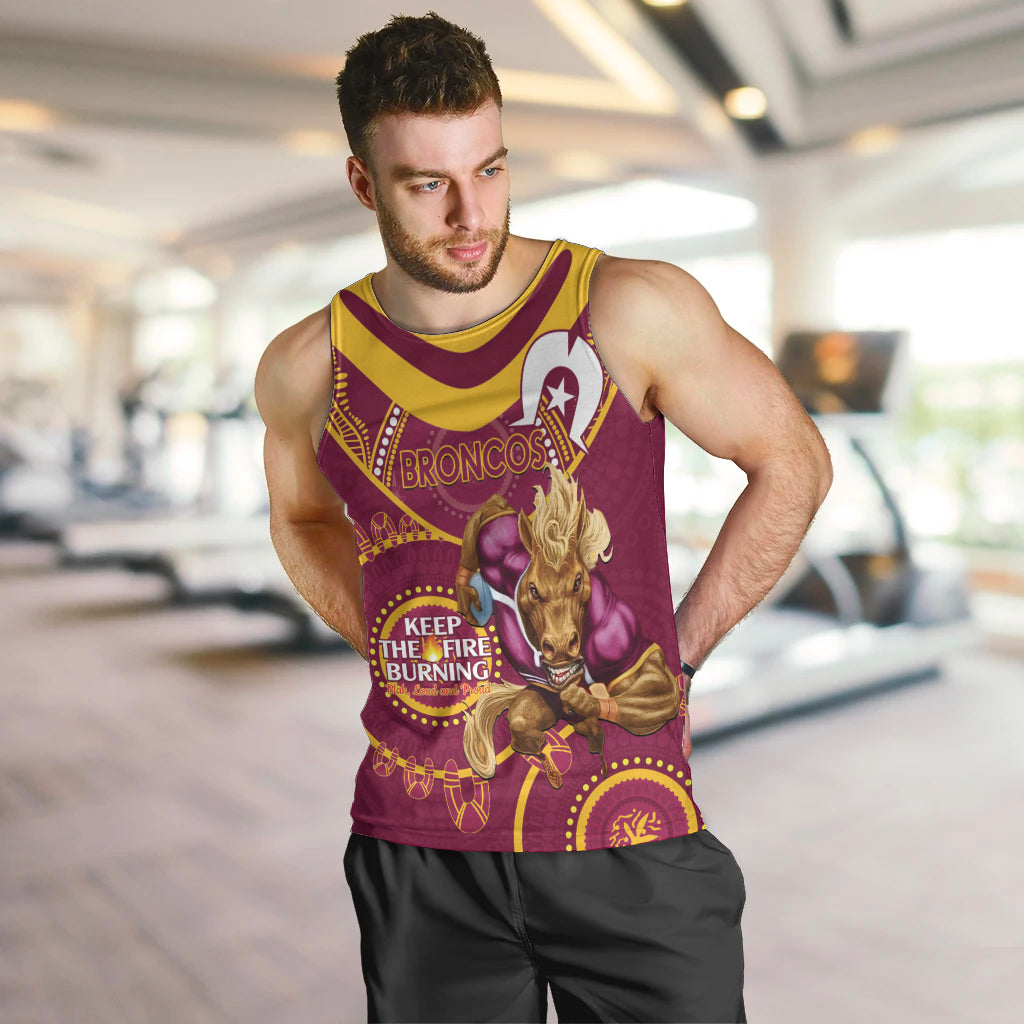 Custom NRL Broncos NAIDOC Week Men Tank Top Keep The Fire Burning Indigenous Art