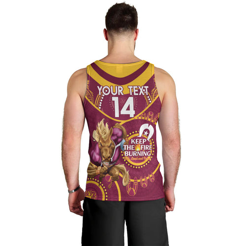 Custom NRL Broncos NAIDOC Week Men Tank Top Keep The Fire Burning Indigenous Art
