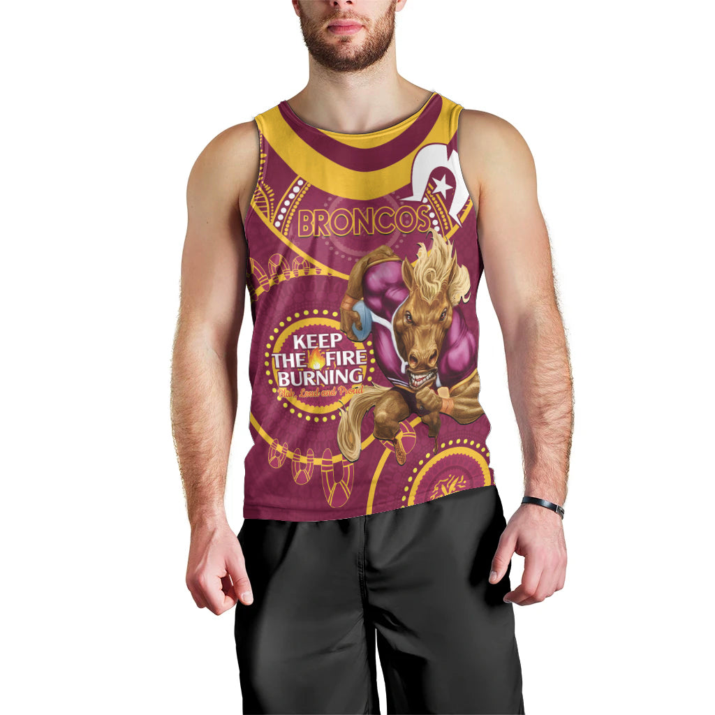 Custom NRL Broncos NAIDOC Week Men Tank Top Keep The Fire Burning Indigenous Art
