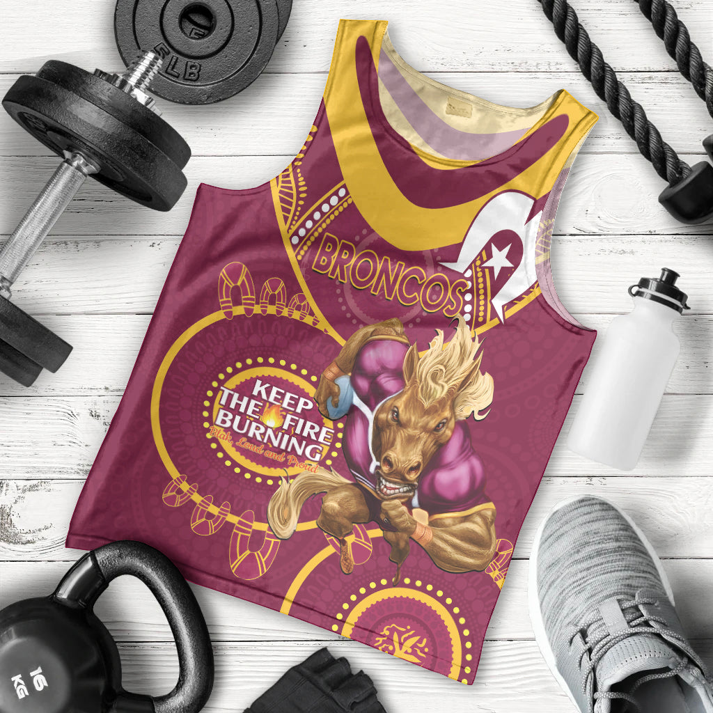 Custom NRL Broncos NAIDOC Week Men Tank Top Keep The Fire Burning Indigenous Art
