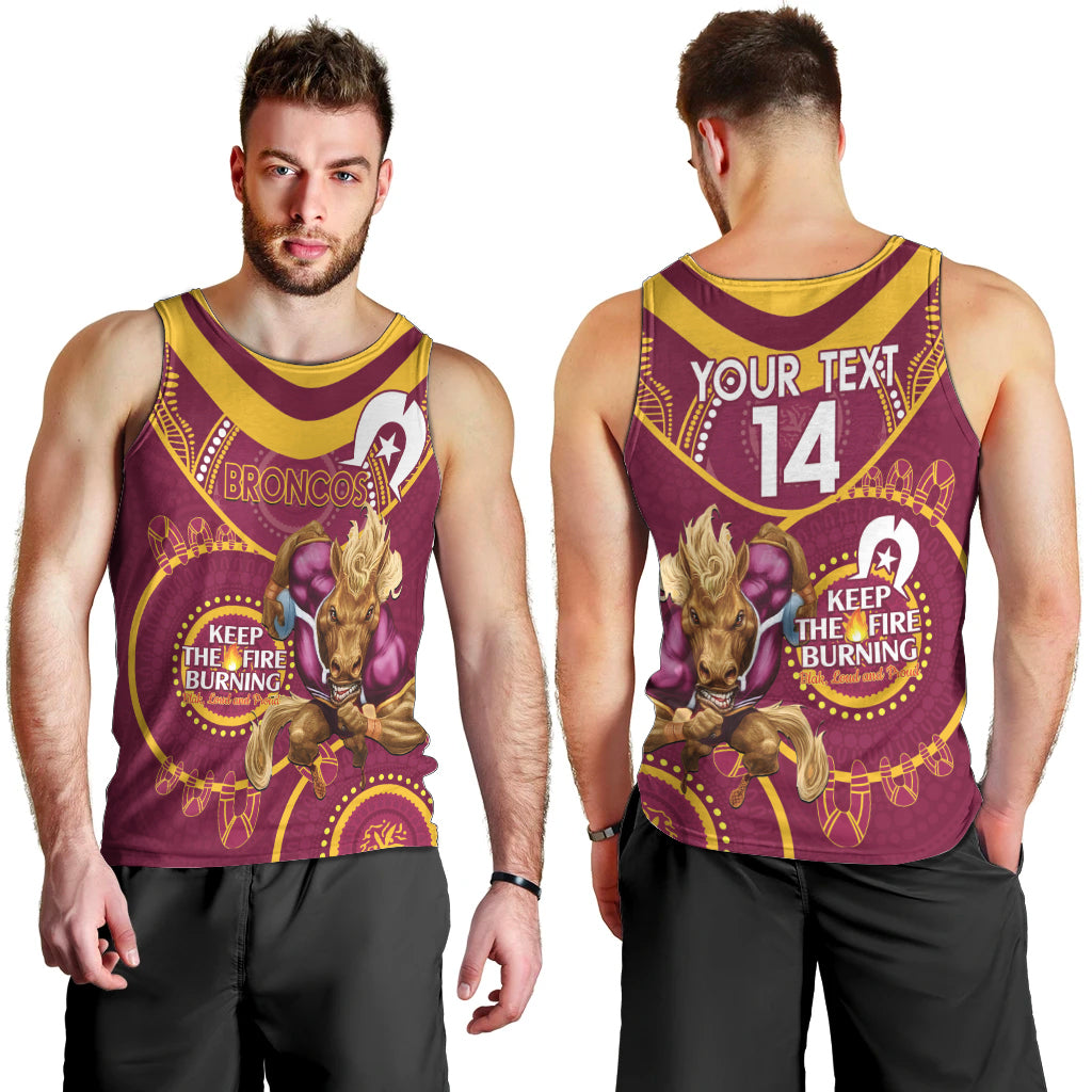Custom NRL Broncos NAIDOC Week Men Tank Top Keep The Fire Burning Indigenous Art