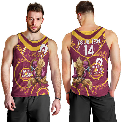 Custom NRL Broncos NAIDOC Week Men Tank Top Keep The Fire Burning Indigenous Art