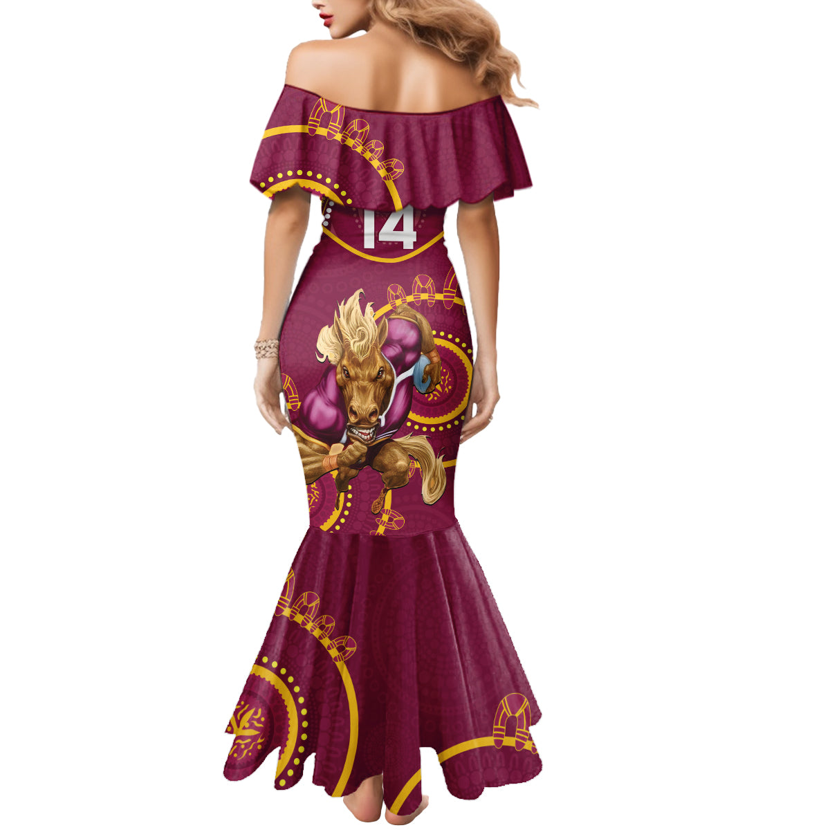 Custom NRL Broncos NAIDOC Week Mermaid Dress Keep The Fire Burning Indigenous Art