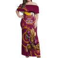 Custom NRL Broncos NAIDOC Week Off Shoulder Maxi Dress Keep The Fire Burning Indigenous Art