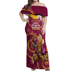 Custom NRL Broncos NAIDOC Week Off Shoulder Maxi Dress Keep The Fire Burning Indigenous Art